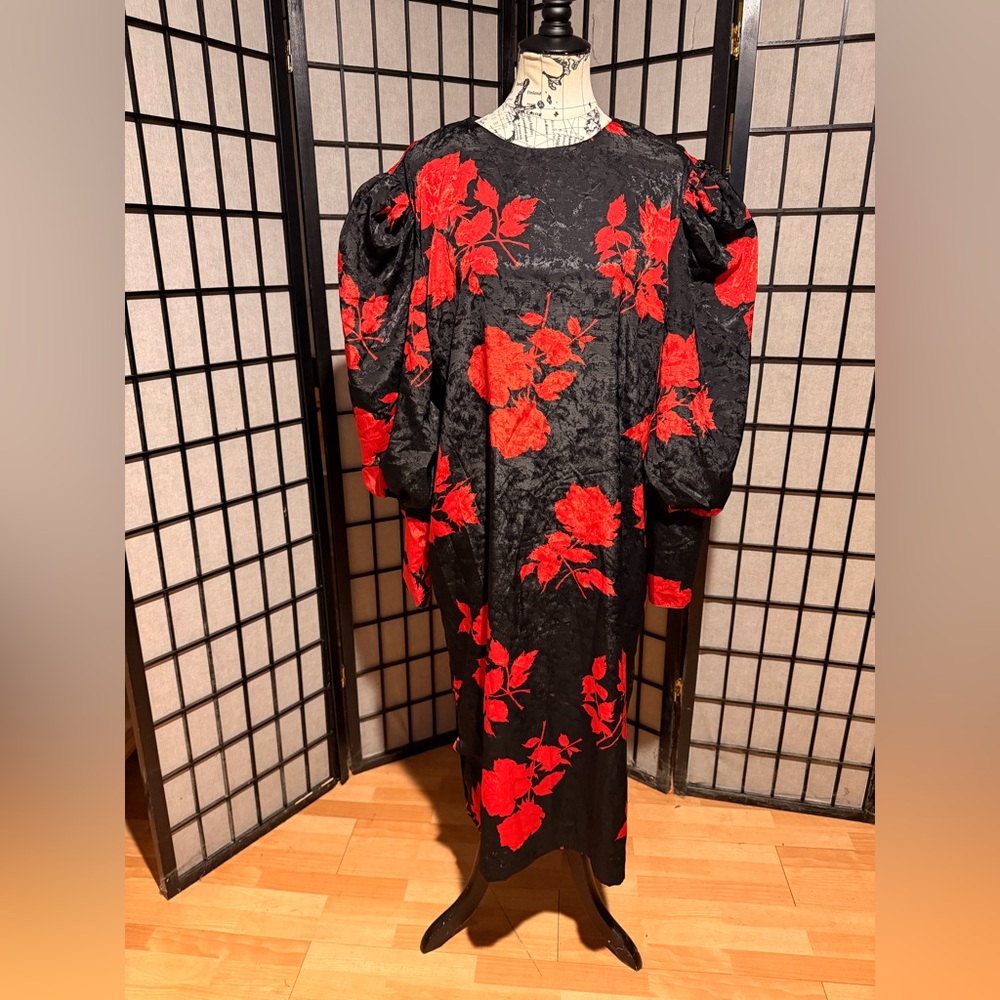 Vintage Caron satin oversize kaftan slip long sleeve puff sleeve tunic dress 18
